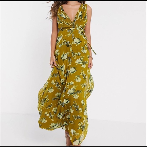 NEW ASOS Wrap Bodice Maxi Dress in Green Floral Print Size 6 - Picture 4 of 4